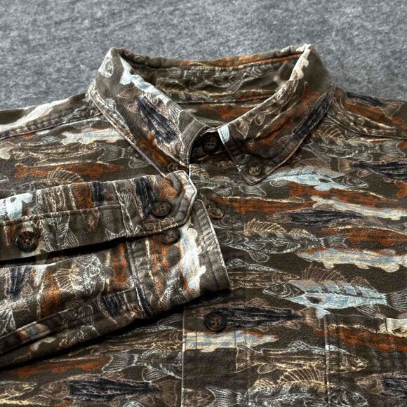 Woolrich Other - Woolrich Flannel Shirt Mens Large Multicolor Olive Woodblock Fish Outdoors